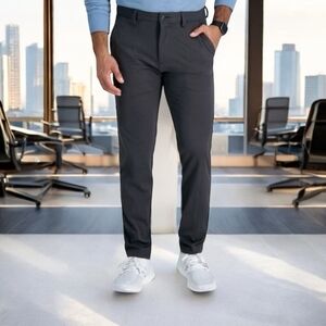 Mens Pants HAGGAR H26 Grey Slim Fit Super Flex Waistband Performance Dress Pants